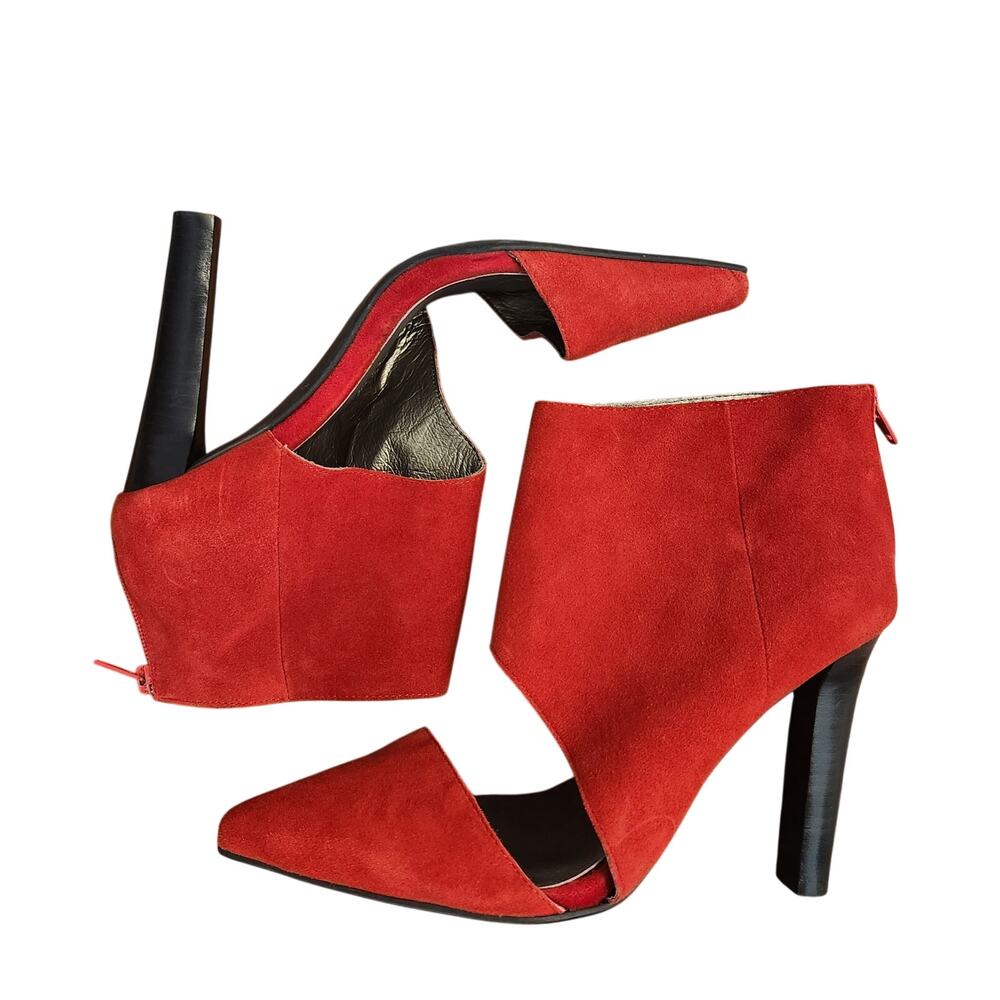 Jeffrey Campbell Red Suede Barnes Cut-Out Ankle Booties Heels 8.5